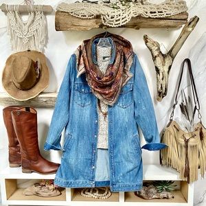 Duster denim/Jean boho jacket w rustic/distressed/western/cottage core vibe